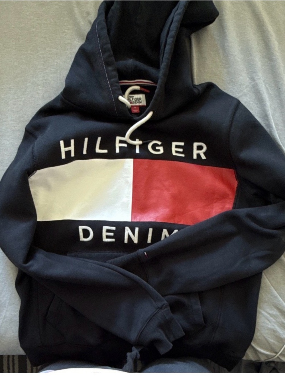 Tommy Hilfiger Black Hoodie with Red and White Flag Panel